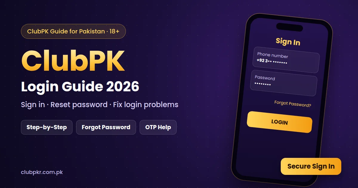 ClubPK login screen with phone number and password
